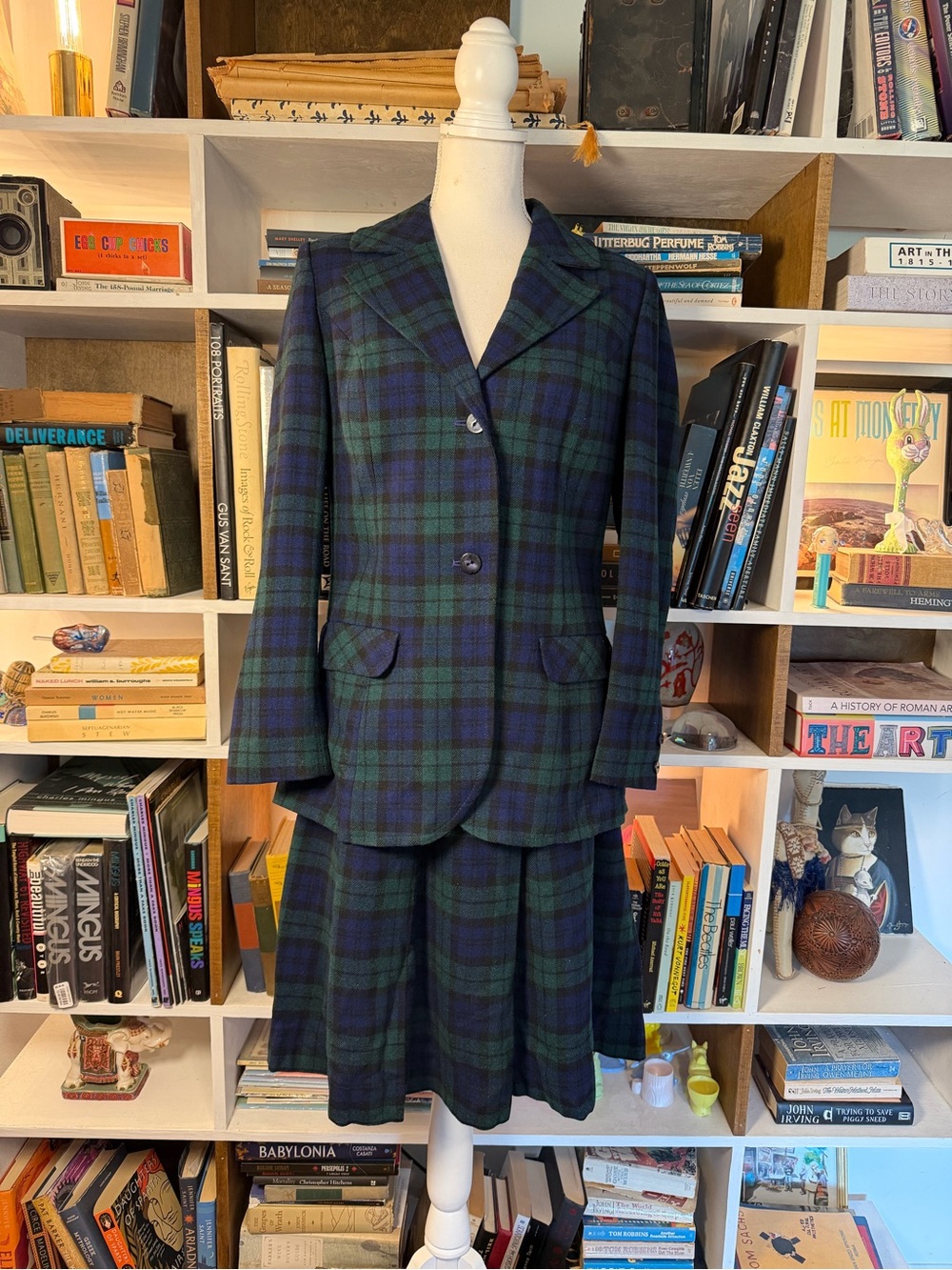 1970s pendleton black watch plaid skirt suit